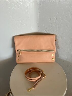 Hammitt Lg VIP Soft Peach Fold-Over Leather Crossbody with Gold Hardware